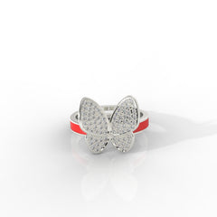 Women Personalized Butterfly Ring White Gold Plated- Hallmarked 925 Sterling Silver White Gold