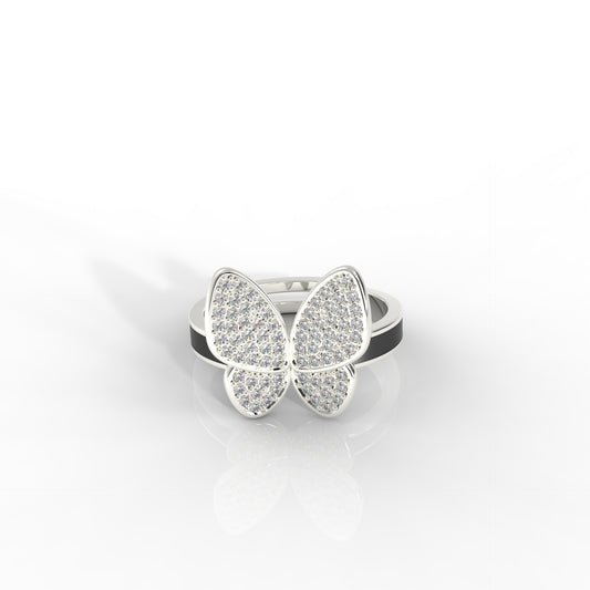 Women’s Personalized Butterfly Ring – Hallmarked 925 Sterling Silver, White Gold Plated with Black Enamel | Elegant & Customizable Jewelry for Every Occasion