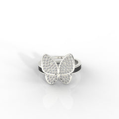 Women’s Personalized Butterfly Ring – Hallmarked 925 Sterling Silver, White Gold Plated with Black Enamel | Elegant & Customizable Jewelry for Every Occasion