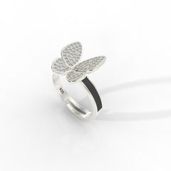Women’s Personalized Butterfly Ring – Hallmarked 925 Sterling Silver, White Gold Plated with Black Enamel | Elegant & Customizable Jewelry for Every Occasion