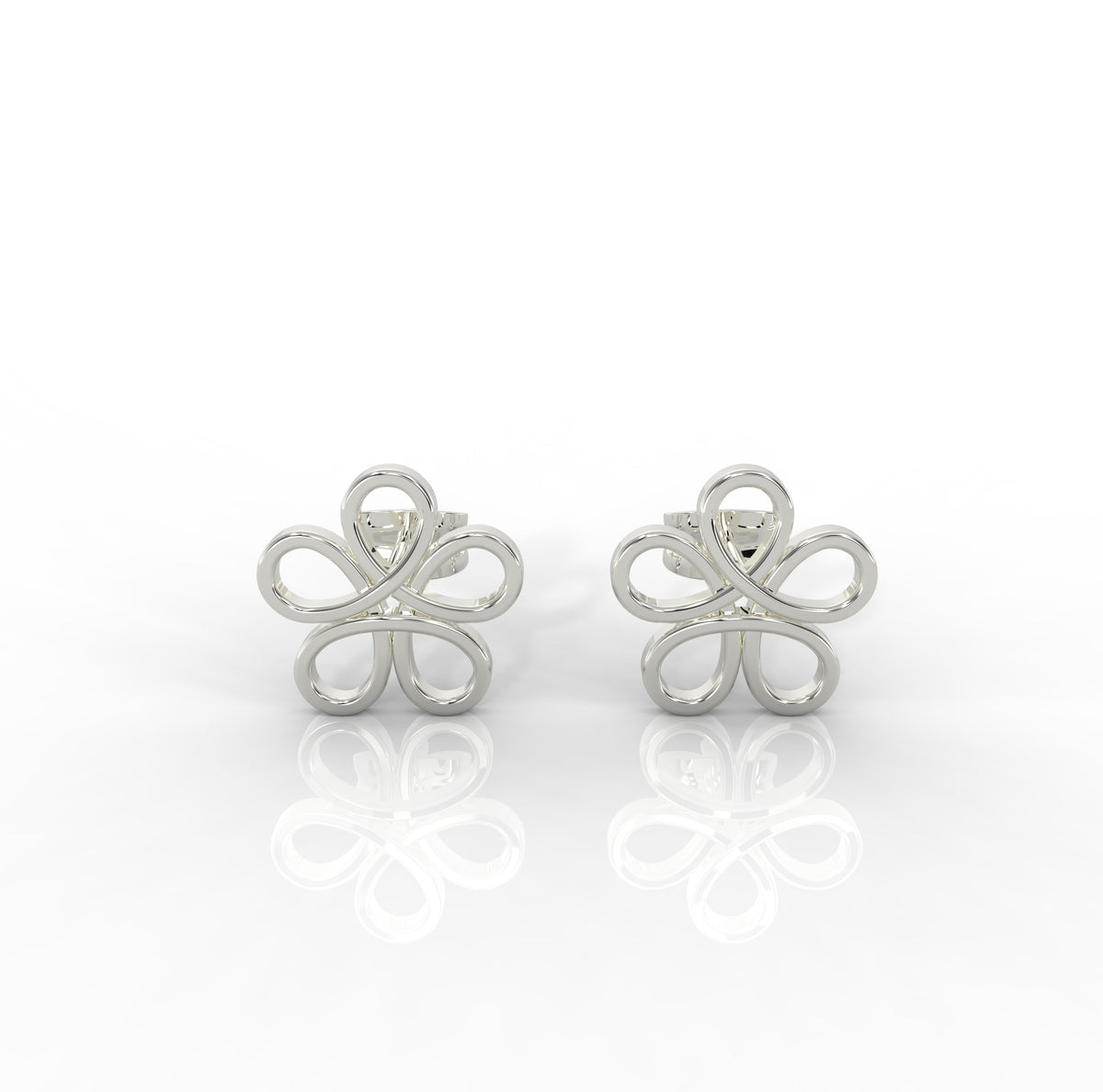 Modern Open Flower Stud Earrings For Her, Hallmarked 925 Sterling Silver